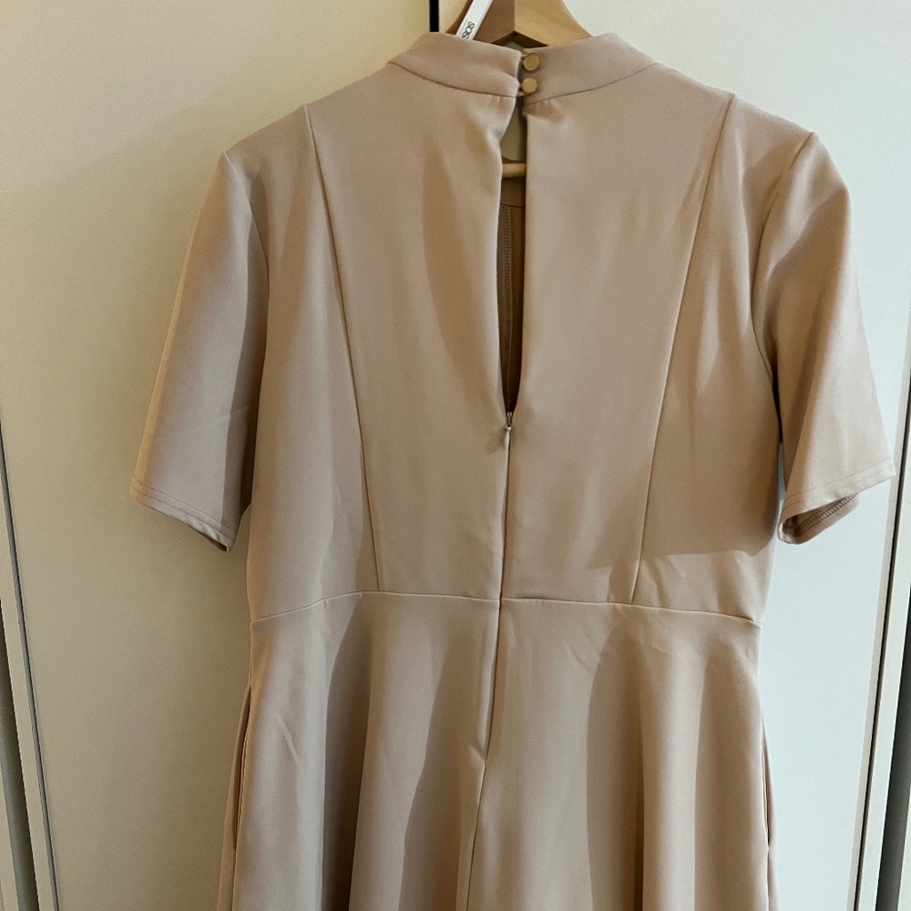 NWT ASOS Lace Panel Fit & Flare Dress Soft Taupe Beige/ Nude Beige Size US 12 - Picture 15 of 16